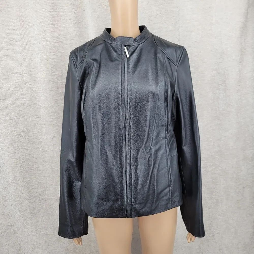 Colebrook Y2K Women's Black Leather Moto  Jacket Zip Out Faux Fur Liner Vest